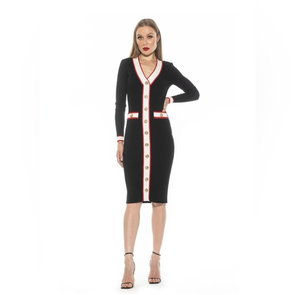 ALEXIA ADMOR Janet V-Neck Button-Front Knit Dress - Picture 2 of 6
